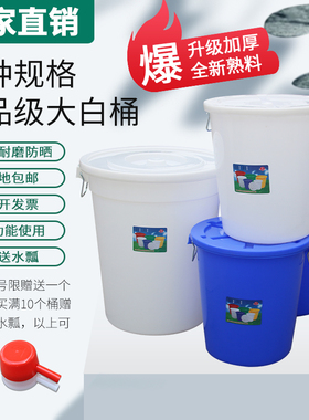 大白桶白色蓝色全新熟料桶盖多功能装水桶垃圾桶升级版加厚装米桶