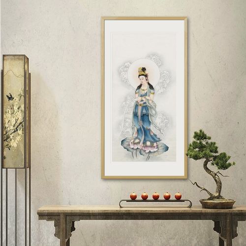 工笔人物国画一叶观音菩萨画像白衣观音洒水观音中式卷轴供奉挂画