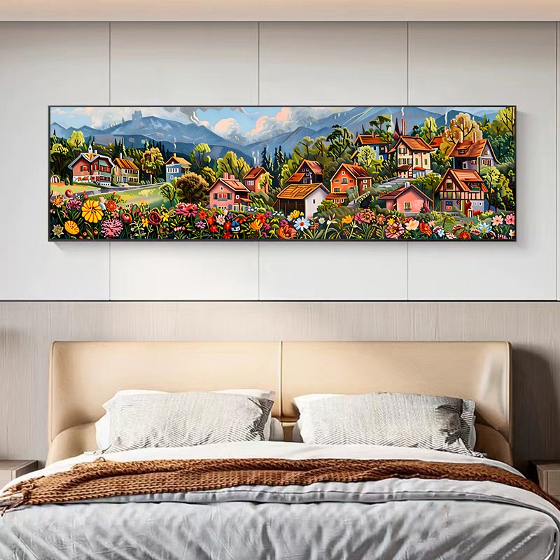童话小镇客厅装饰画奶油风立体感壁画小众艺术沙发背景儿童房挂画