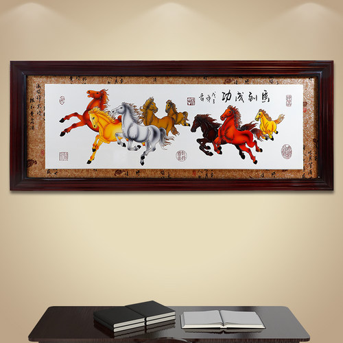新中式公司办公室玄关装饰画客厅山水画书房大鹏展翅迎客松挂画