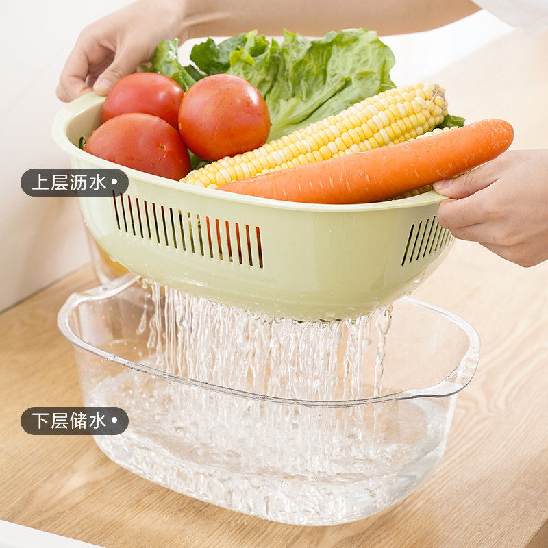双层PET透明多功能洗菜沥水篮图片