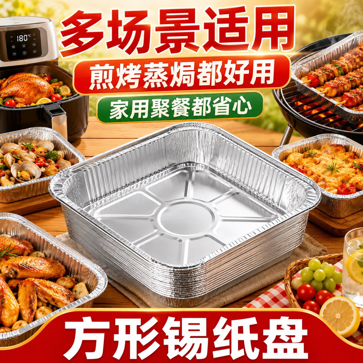 食品级空气炸锅锡纸盘耐高温家用烘焙烤箱烧烤锡箔碗一次性锡纸盒
