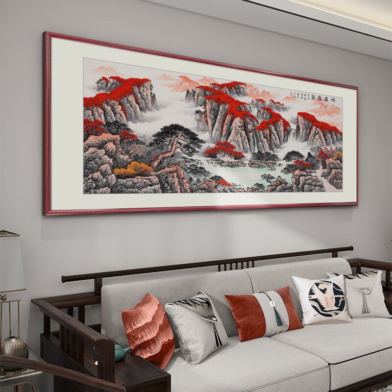 聚宝盆客厅山水画挂画办公室鸿运当头沙发背景墙装饰画手绘国画