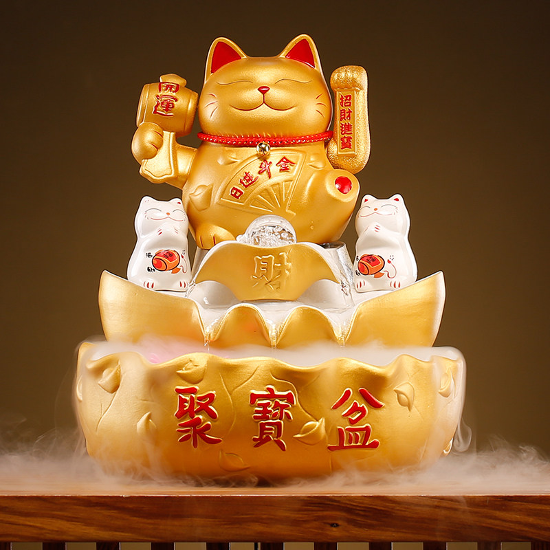 创意循环流水喷泉陶瓷招财猫摆件家居客厅办公室桌面装饰开业送礼