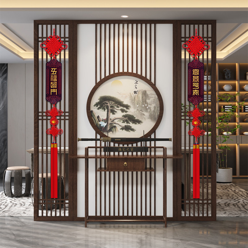 2023新款桃木大篆中国结挂饰客厅高档家居装饰乔迁玄关电视墙挂件