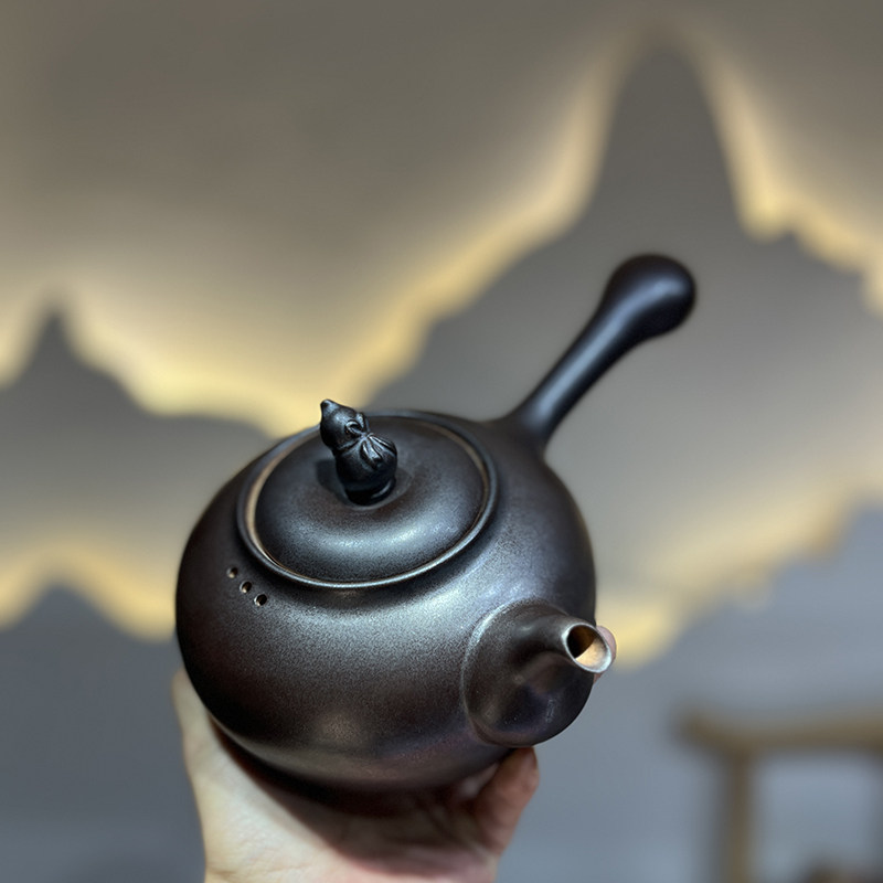 手工中式陶壶侧把迷你煮茶功夫煮水粗陶砂铫电陶炉炭炉烧水壶陶瓷