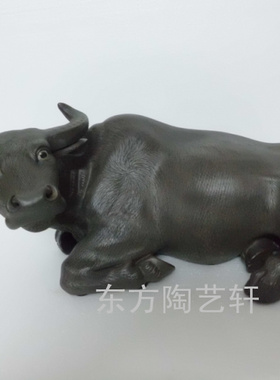 陶瓷卧牛摆件工艺品 水牛办公室摆件 大号 前台摆设 黑牛开业送礼