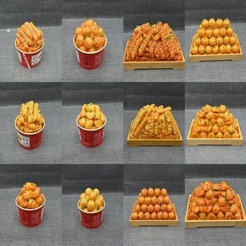 仿真小圆土豆模型锅巴狼牙土豆洋芋粑粑模具摆摊网红街边小吃样品