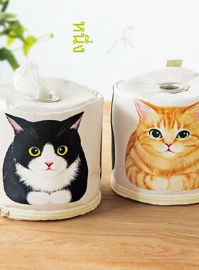 现货日系可爱揣手乖巧猫咪卷纸防尘套车用便捷纸巾盒套猫猫收纳袋