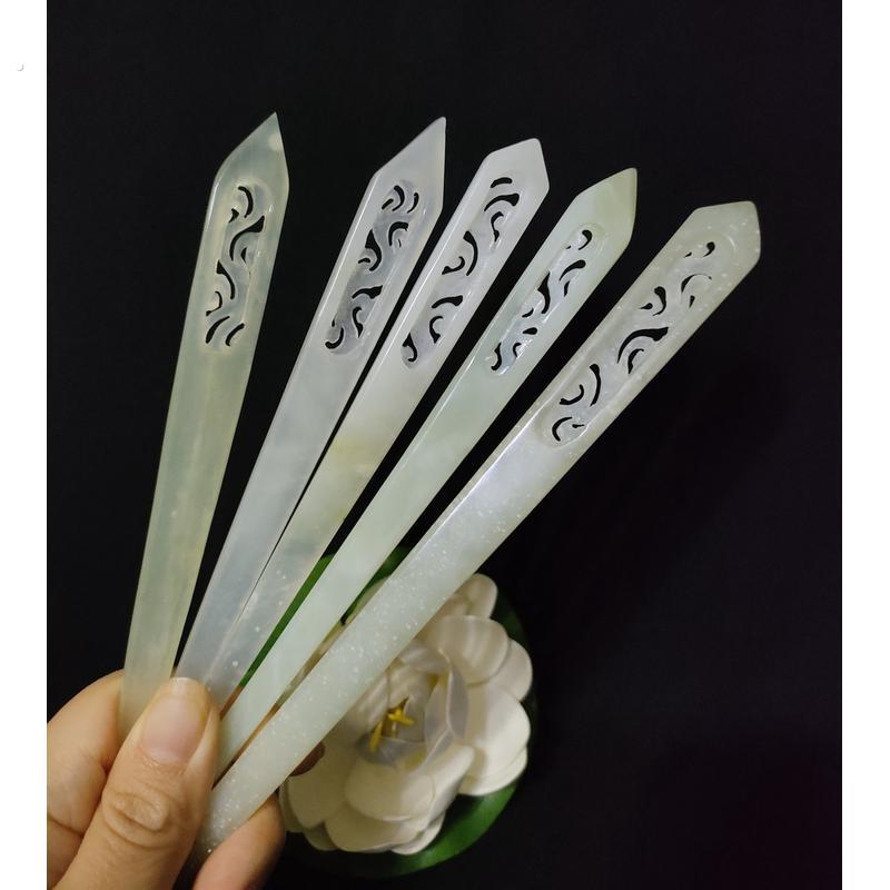 高端纯手工雕刻岫玉上上签镂空发簪古风简约汉服头饰簪子发饰仙气