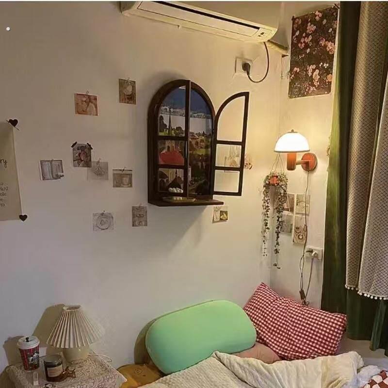 墙面假窗户布景道具黑板挂壁置物架彷真窗框店面留言板庭园装饰品