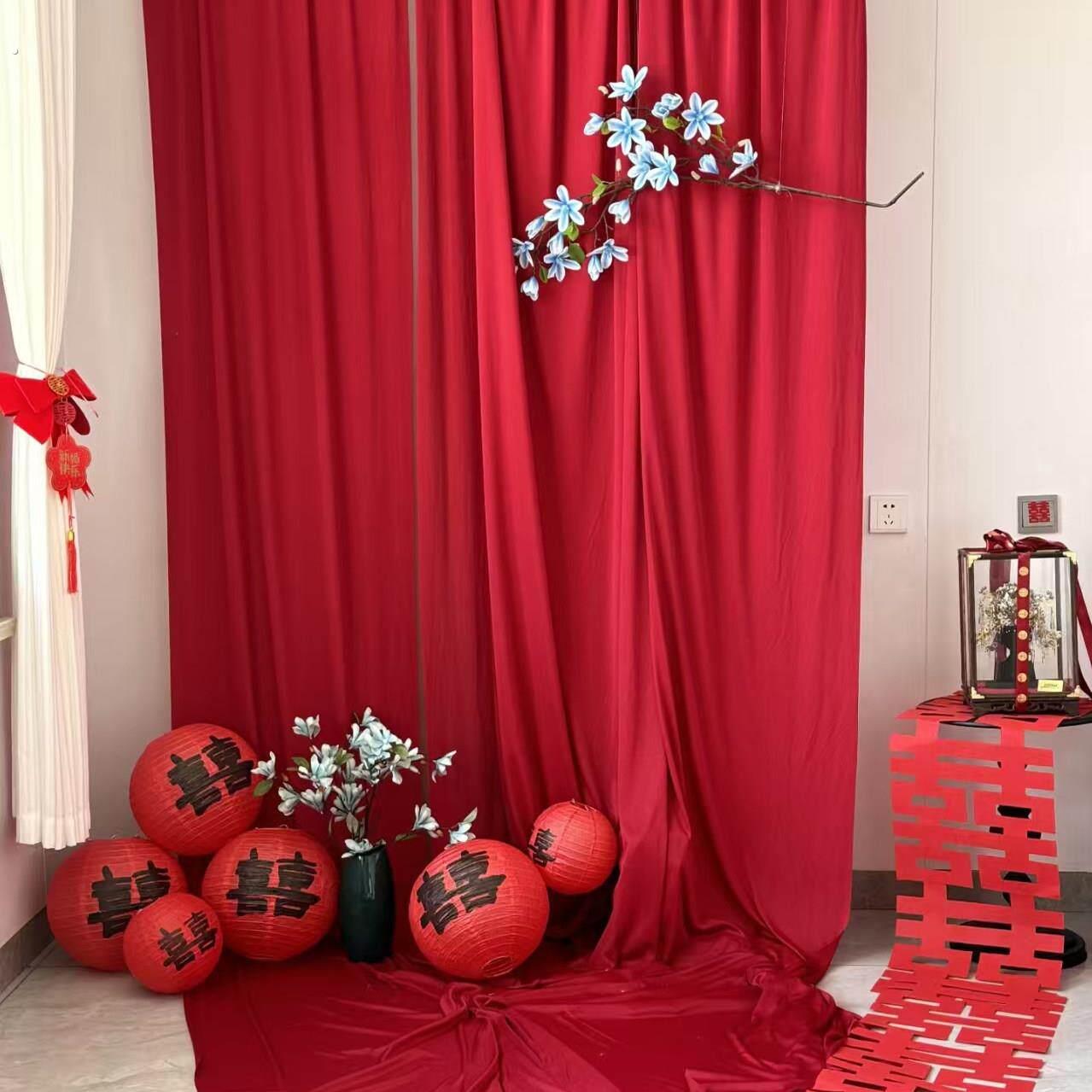 红色布幔婚房布置小红书网红晨袍背景中式婚礼背景布拍照道具挂布