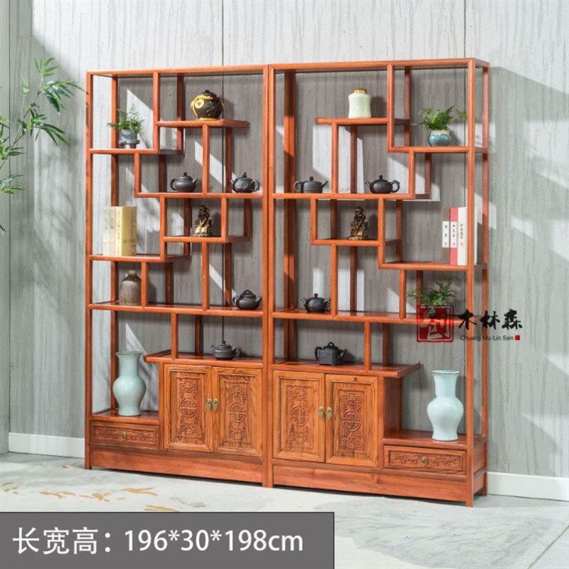 实木博古架中式多宝阁茶具展示架摆件简约酒柜收纳柜茶叶架菠萝格