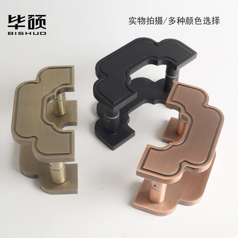 新中式简约半圆玻璃门拉手方形仿古铜实木门把手推拉门酒店大拉手