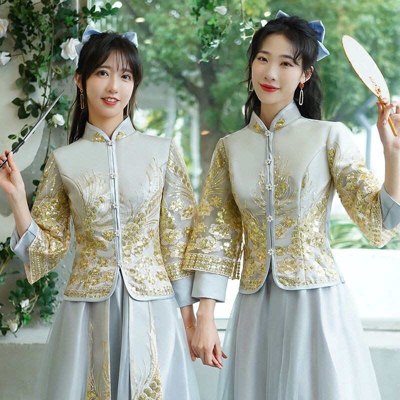 中式伴娘服旗袍2024新款姐妹裙秀禾礼服女中国风汉服显瘦姐妹团装