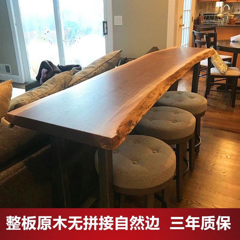 轻奢定制商用实木整板自然边奶茶店客厅小吧台柜隔断高脚窄桌大板