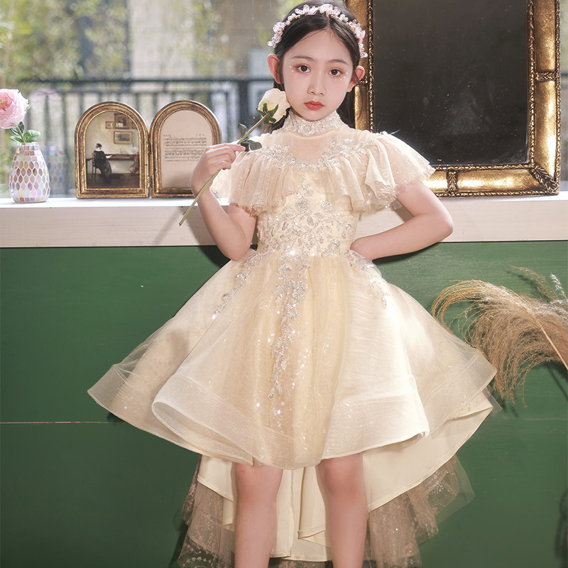 儿童晚礼服女童公主裙蓬蓬小孩走秀花童婚纱生日主持人钢琴演奏夏
