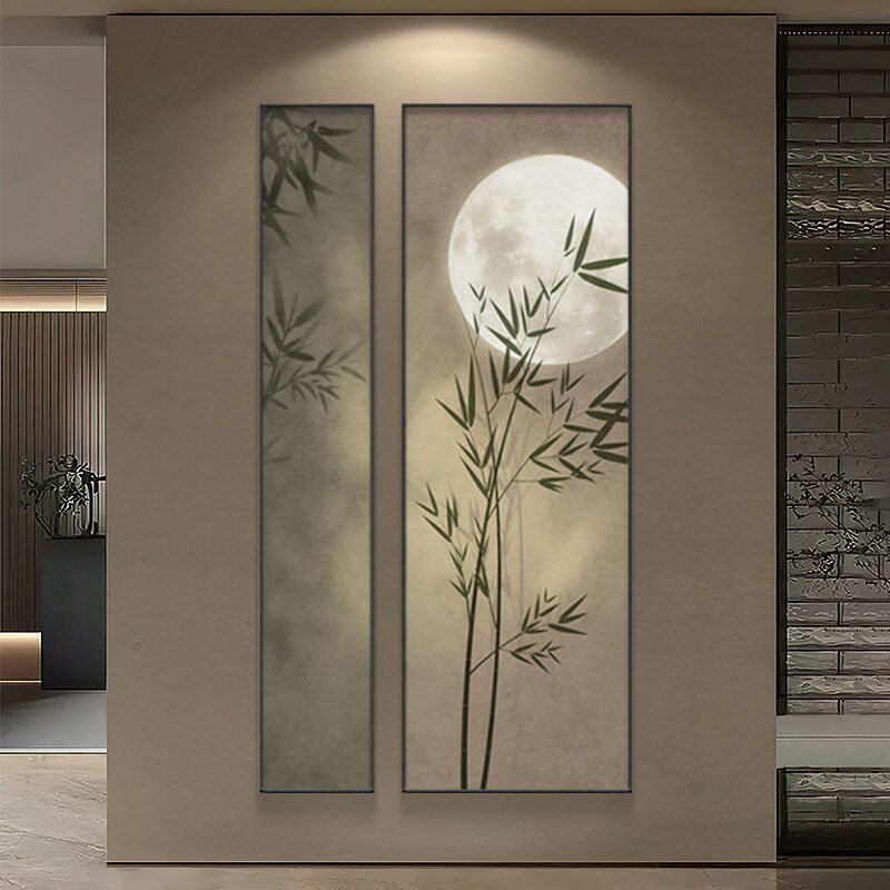 新中式装饰画高档禅意竹子书房茶室背景墙壁画玄关挂画客厅组合画
