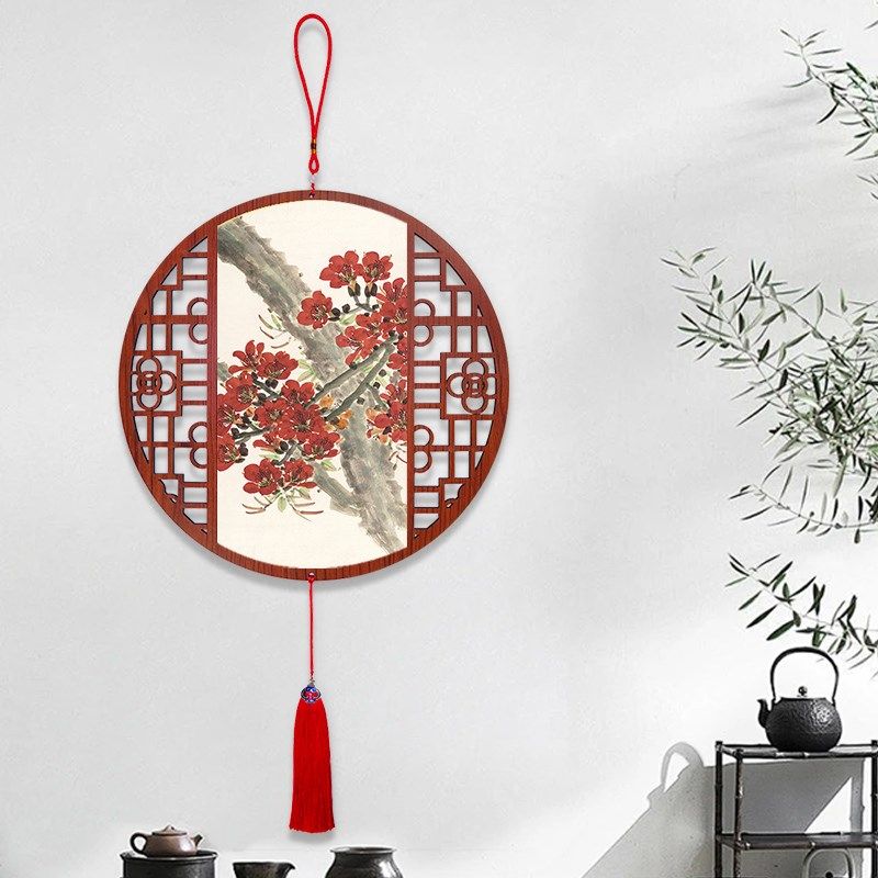 床头墙面中国结挂饰新中式花鸟国画入户玄关过道装饰画客餐厅挂件