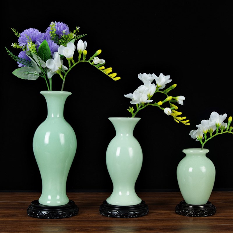玉石花瓶摆件客厅插花简约中式工艺品 居家用客厅电视柜装饰摆设