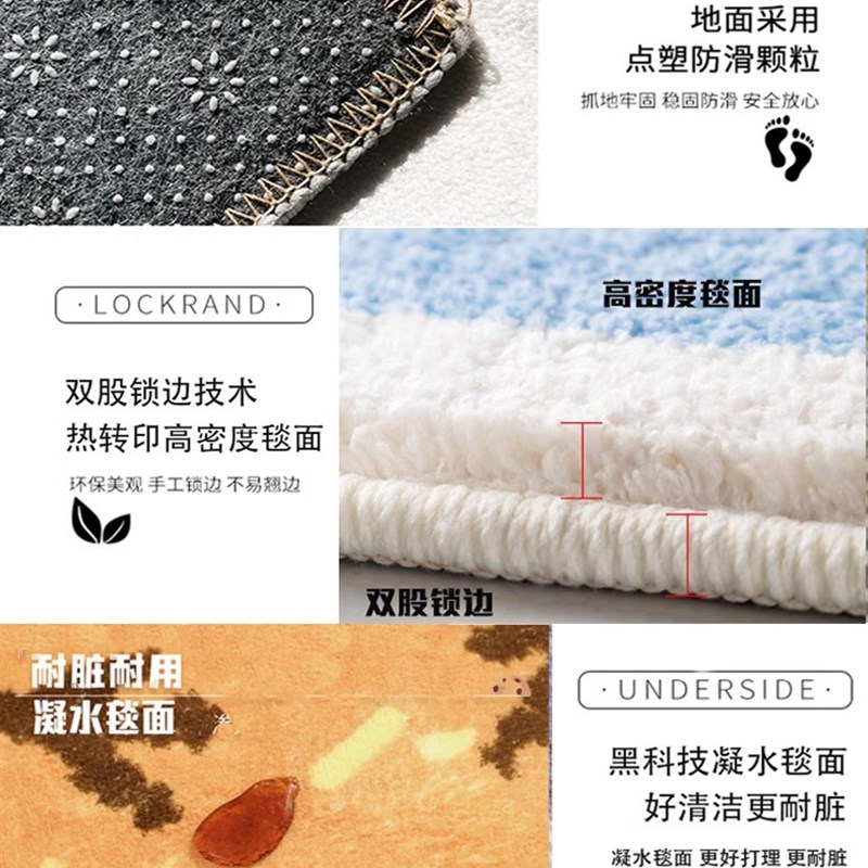 客厅地毯轻奢感卧室床边毯家用加厚舒适丝滑硅藻纤维防水抗污免洗