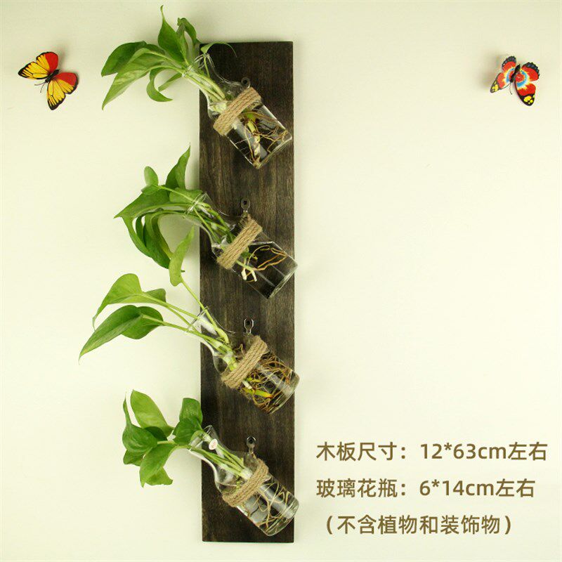 创意木板壁挂玻璃水培花器手工麻绳花瓶家居客厅背景墙上装饰挂件