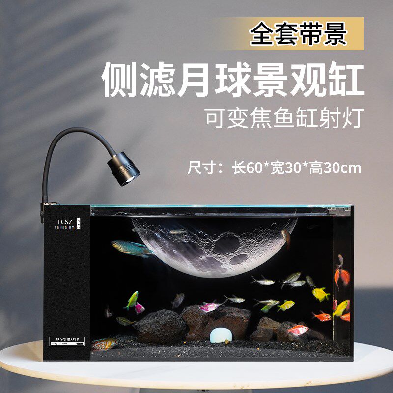 60侧滤星球鱼缸全套】造景溪流雷龙缸中小型桌面超白玻璃客厅家用