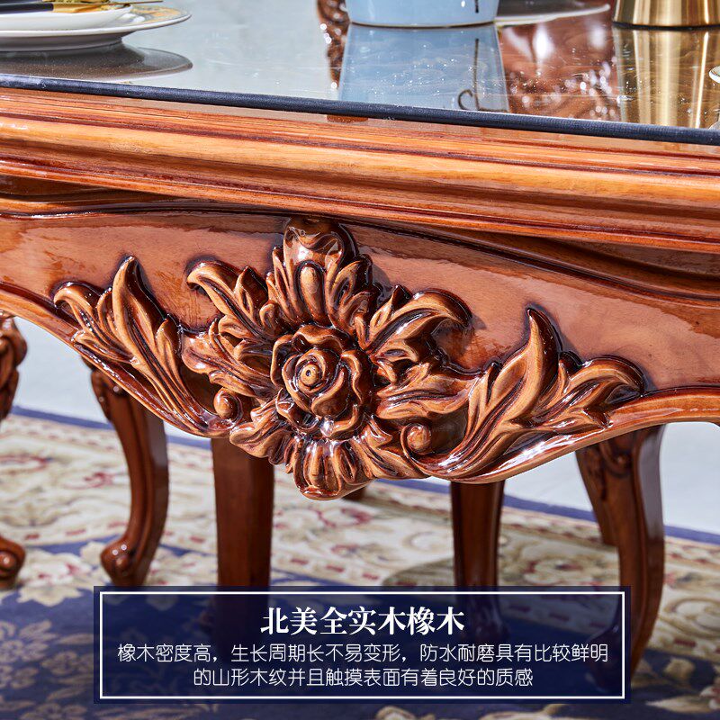 欧式餐桌 美式全实木玻璃面方桌仿古1.6米长桌椅组合餐厅方形饭桌