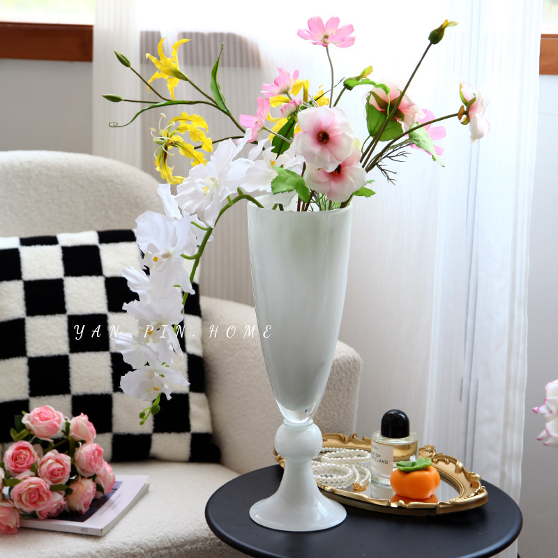 白色法式高脚花瓶摆件电视柜家居轻奢装饰品客厅餐桌插花摆设花器