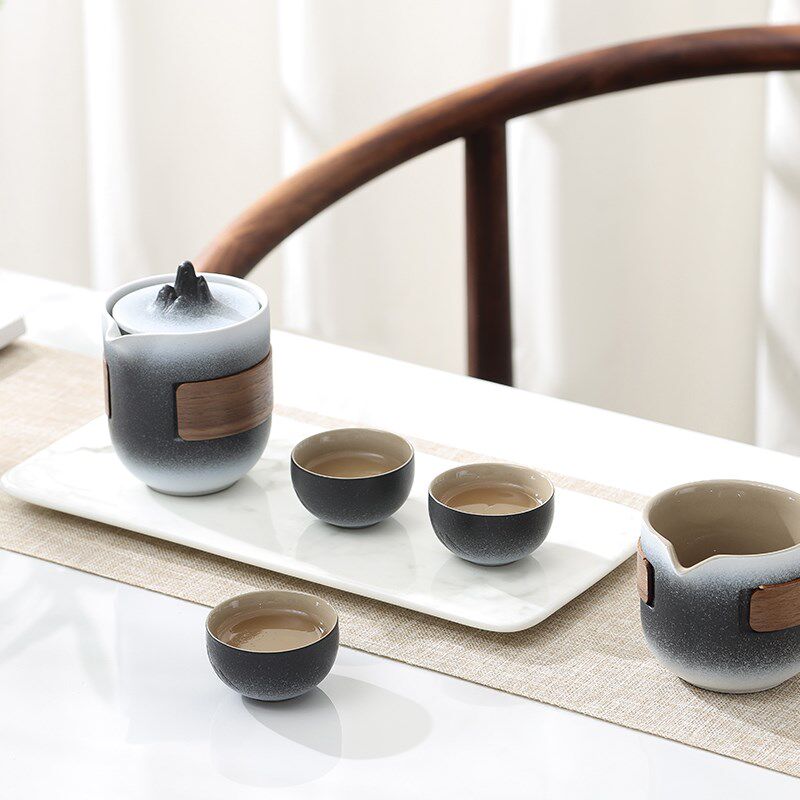 松发瓷器旅行茶具套装便携车载快客杯陶瓷户外高档功夫茶具茶杯