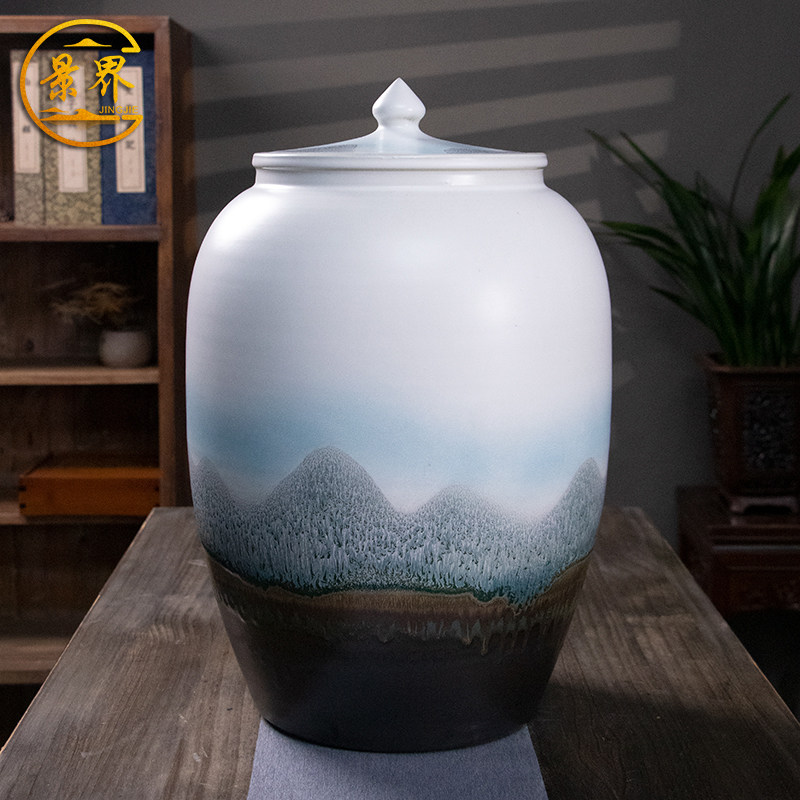 景德镇陶瓷米缸油缸水缸面粉桶20斤50\/100防潮家用密封茶叶储物