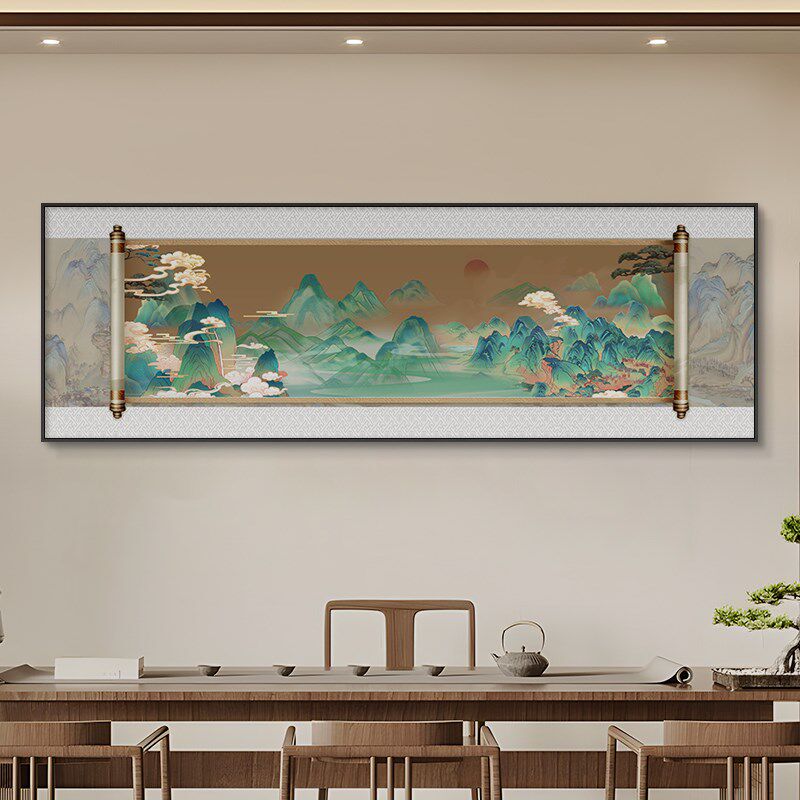 新中式茶室装饰画名人名画山水画客厅挂画沙发背景墙仿古卷轴壁画