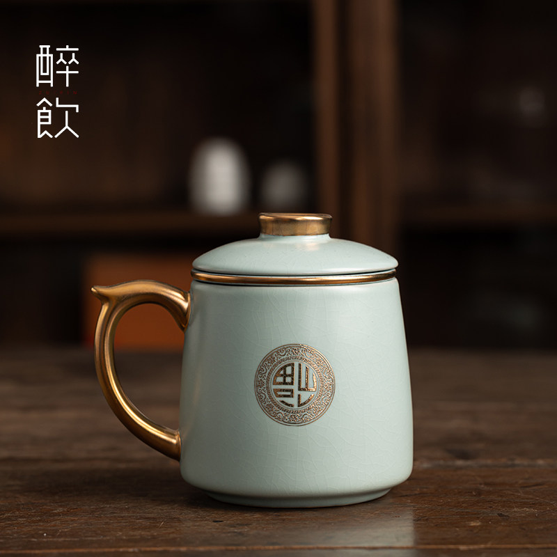 汝窑定制茶杯办公室泡茶杯男士个人专用水杯刻字杯子陶瓷马克杯