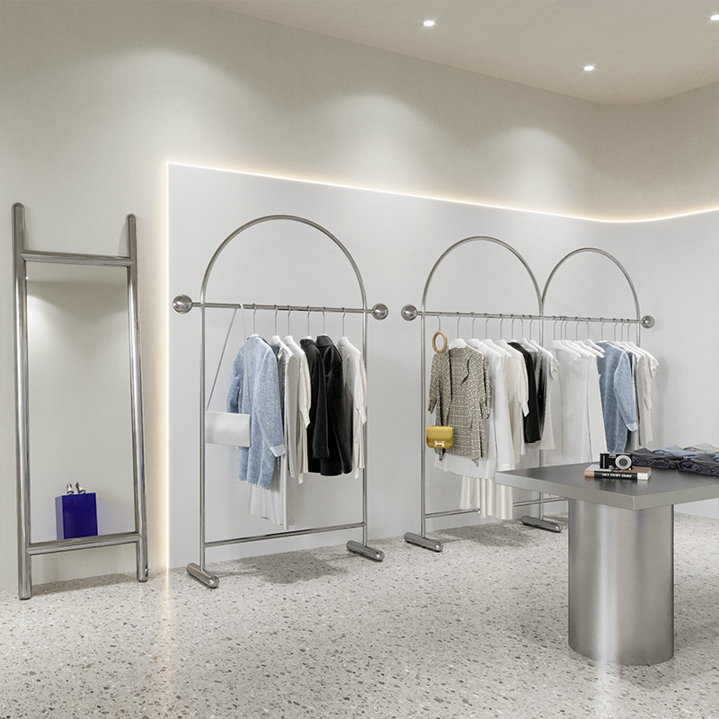 服装店展示架新款不锈钢落地式正挂女装店铺中岛时尚货架陈列道具