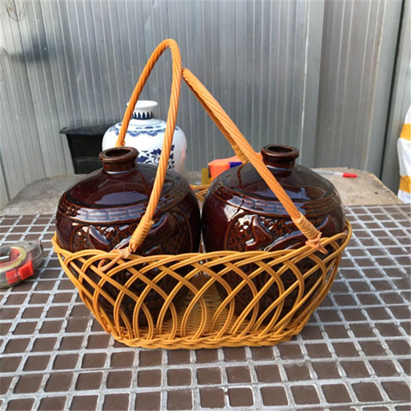 酒篮子手提 酒篮子藤编仿竹编酒篓子1 2 3 5 10 20斤塑料酒坛提篮
