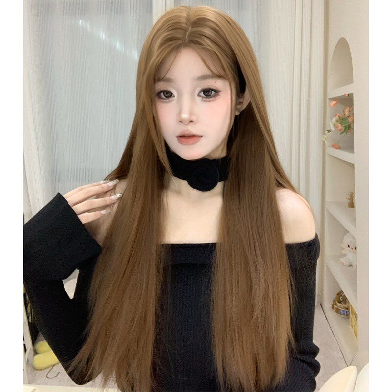 束朵假发蕾丝女中分刘海长直发lolita修脸网红jk全头套
