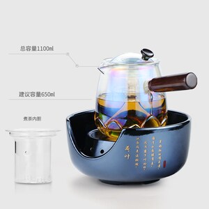 耐热玻璃贝彩烧煮茶壶陶瓷电陶炉煮茶器套装天蓝釉轻奢家用煮茶炉
