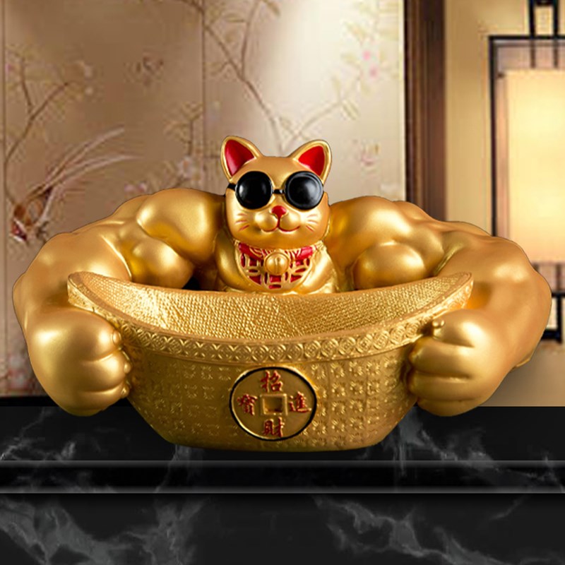 麒麟臂招财猫聚宝盆创意大力招财猫收纳盘开业礼物招财进宝收纳