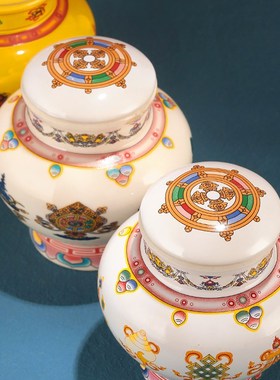 陶瓷藏式八吉祥宝瓶装财神宝瓶供奉佛前家用摆件陶瓷龙王财神宝瓶