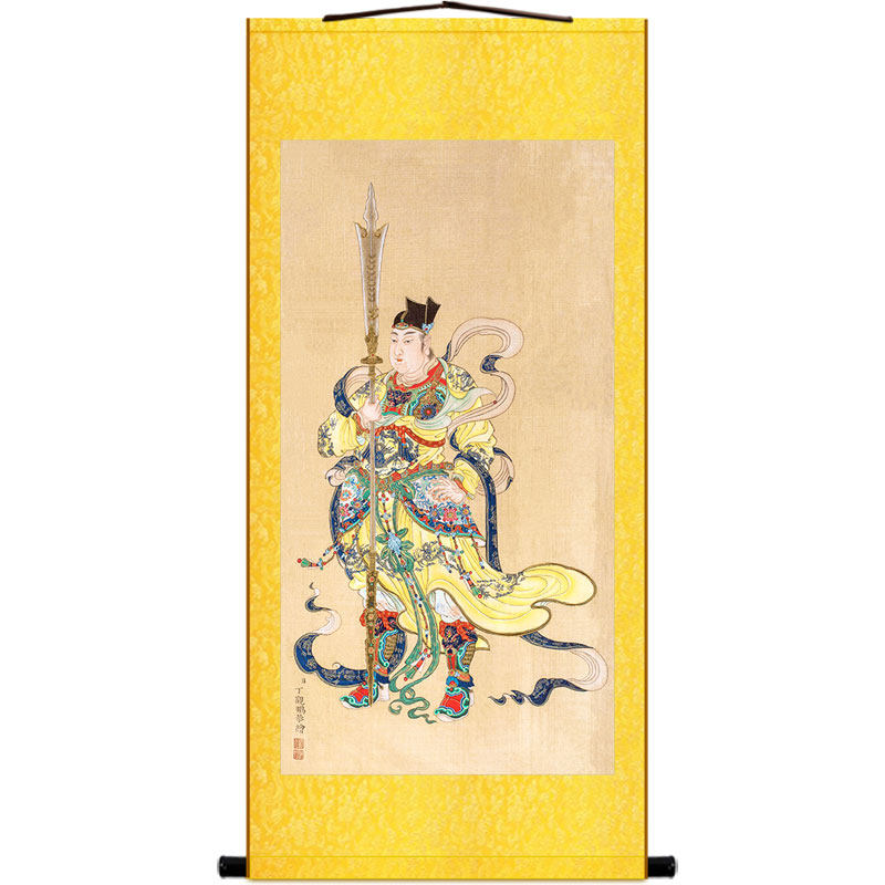 二郎神画像 蹴鞠神杨戬神像画卷轴挂画 道场神仙装饰画定制订做