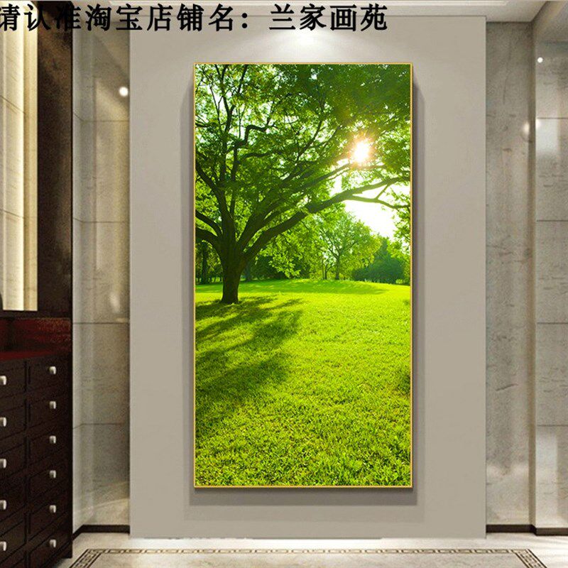 高清玄关画绿色大树风景画进门走廊墙万年青晶瓷画森林树木壁挂画
