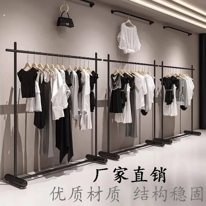 新款铁艺黑色服装店展示架落地式男女装店衣服挂衣架中岛陈列货架