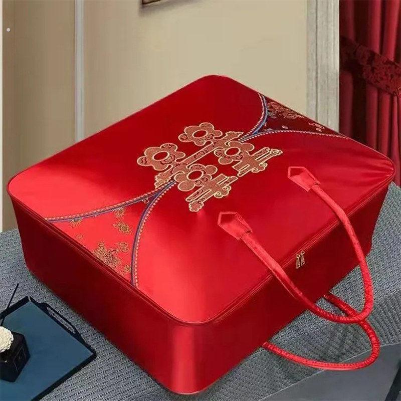 喜被收纳袋新婚红色被子高级女方陪嫁结婚专用大号缎面喜袋牛津布