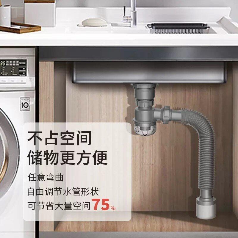 阳台洗衣柜单水槽器加长螺牙钢头洗衣机排水管防臭管