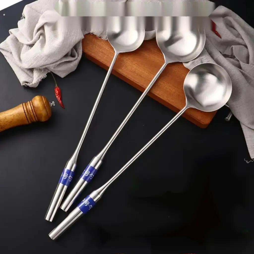 炒勺家用厨师专用炒菜勺长柄汤勺加厚炒菜勺手勺不锈钢分菜勺实心