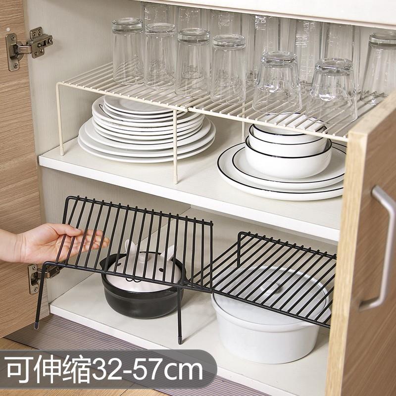 可伸缩铁艺厨房分层置物架整体橱柜碗碟架厨具沥水收纳层架家用隔