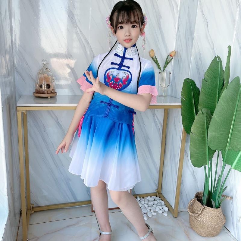 十二届小荷风采弦韵江南舞蹈服学生合唱中国舞古典舞渐变蓝色套装