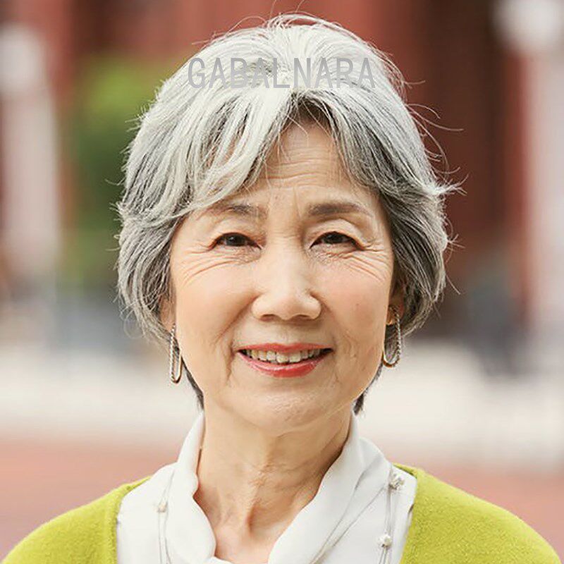 中老年老人假发 白发发套全真发蓬松发型 夏季妈妈女士真发