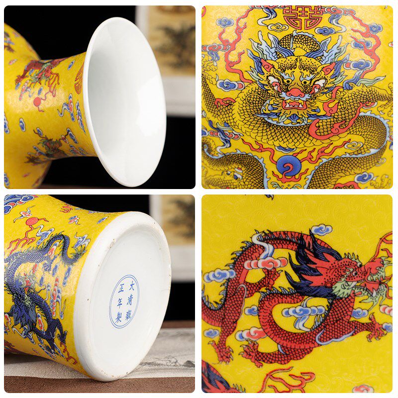景德镇陶瓷器夜光九龙鱼尾瓶新中式家居装饰品客厅博古架仿古摆件