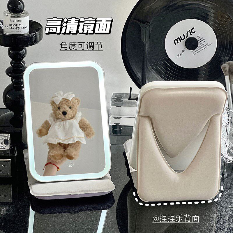 便携随身镜带灯LED化妆镜学生上班族台式补光梳妆台折叠镜子简约
